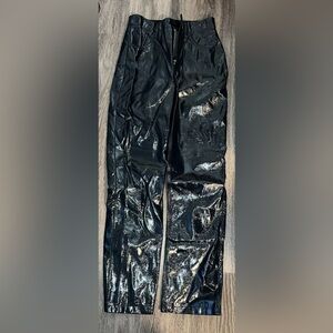 Abercrombie & Fitch Shiny Black Faux Leather 90s Straight Ultra High Rise Pants